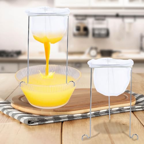 RdjEokf 2Pcs Jelly Strainer Stand, Stainless Steel Sieve Stand Kit with 4 Reusable Staining Bags, Cheese Milk Strainer Stand for Straining Juice Yogurt Cheese Broth Nut Milk