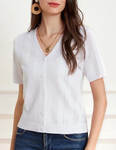 GRACE KARIN Women Short Sleeve Cropped Cardigan Crochet Knit Lightweight Button Down V Neck Bolero Sweater Top 20253