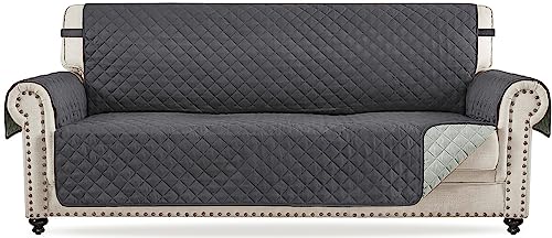RHF Reversible Sofa Cover-Great for Home with Kids and Pets(Couch Cover for Dogs)-Features Elastic Strap (Sofa-Extra Wide: Darkgrey/LightGrey) X-Large