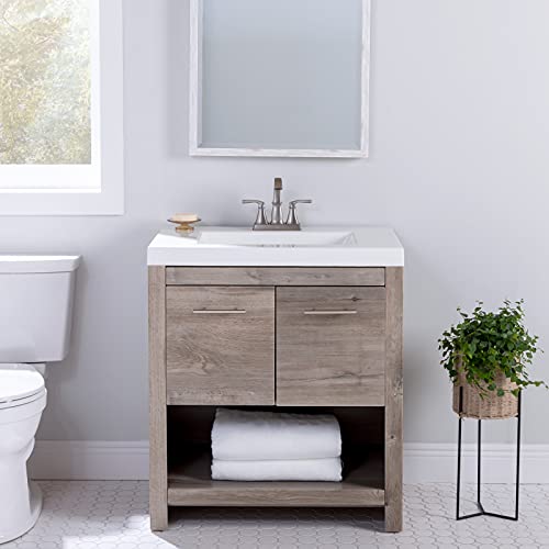 Spring Mill Cabinets Birney Bathroom Vanity With Sink, 30.5" W X 18.75" D X 34.38" H, White-Washed Oak #TOP1