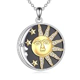 ZPMMPZ Collar de sol y luna de plata de ley con colgante de ágata negra en forma de sol, luna y estrella, regalo para parejas y mujeres