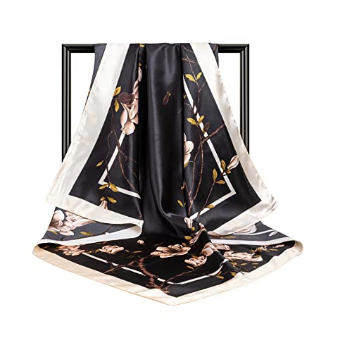 Image of DRESHOW 35 inch Large Square Satin Head Scarf - 4Pcs Silk Accessories Classic Patterned Squares Beach Bandanas for Women