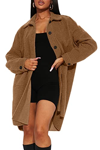 Image of FSHAOES Women's Oversized Fleece Jackets Fuzzy Long Sleeve Open Front Teddy Jackets Sherpa Coat Long Cardigan Outerwear