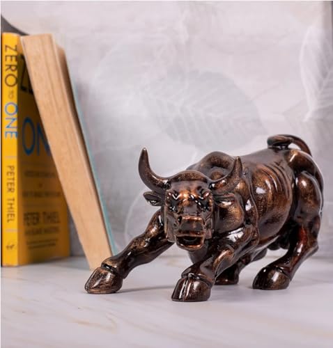 Image of UAG Exports Charging Bull Showpiece - 9 Inches | Durable Polyresin Build | Stock Market Bull Idol for Office Desk, Living Room, Home, & Workstation | Business Success Gift Item - Rustic Copper Finish