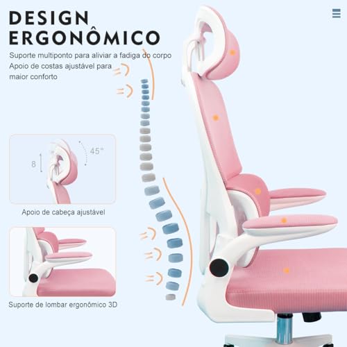 Cadeira de escritório, design ergonômico com suporte lombar independente, malha respirável e encosto
