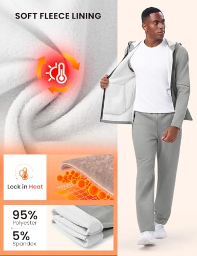 Rdruko Men's Fleece Tracksuit Sweatsuit 2 Pieces Set Hooded Winter Jogging Athletic Track Sweat Suits, Light Grey, US 3XL — view 3