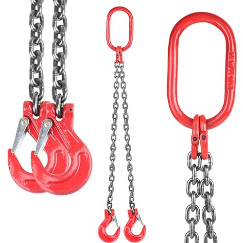 DBREAKS 2-strengen kettinghanger, 1 m 2T kransketting, bosketting, rugketting, aanslagketting met Ø 8 mm, chokerketting, vorkkophaak, G80 motorhefketting, hoge sterkte