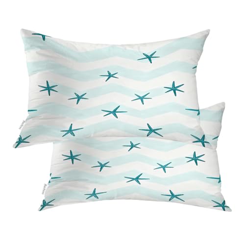 BaoNews Coastal Nautical Decorative Pillow Covers, Kids Starfish On White Blue Background,Summer Ocean Beach Wedding Pillow Covers 12X20 Inch Cotton Lumbar Cushion Decorative Pillow Case for Sofa Bed
