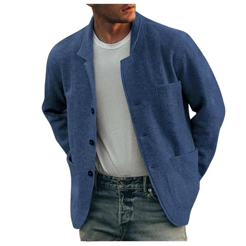 Mens Blazer Casual Cotton-Linen Sport Coat Windproof Casual Loose Shirts Fashion Lightweight Jackets
