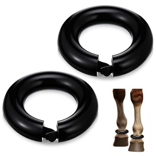 Image of Outus 2 Pcs Rubber Fetlock Ring with Nylon Closure Horses Fetlock Protection Boots for Riding Turnout Horse Black Protection Boots for Wound Management Laminitis Abscess Treatment