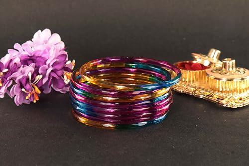 Image of ZULKA Designer Plain Glossy Glass Kada Set For Women & Girls With Diamond Cut Design | Fancy Designer Glass Bangles | Traditional Chudi | Kanch Ki Churi | Stylish Glass Kada For Wedding - Set Of 8