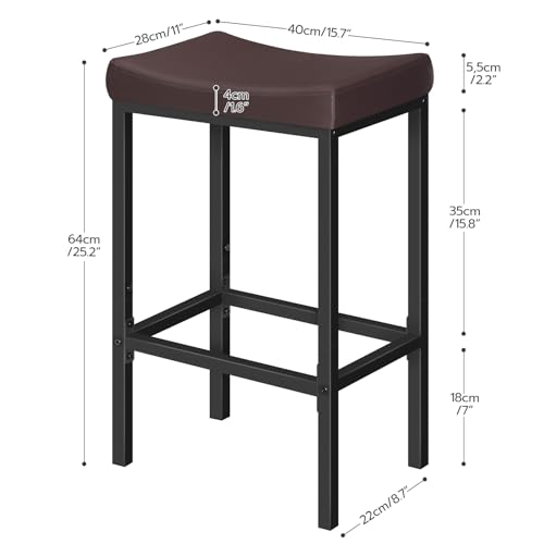 Image of HOOBRO Bar Chairs, Set of 2 Counter Height Saddle Stools with Curved Surface, 24.8 Inches, 2.4 inch Thick Upholstery, for Kitchen and Dining Room, Brown and Black BC10BY01