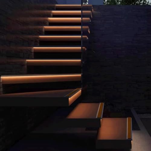 Esquina de escalera con ranura para luz LED y protector de aluminio gris 6