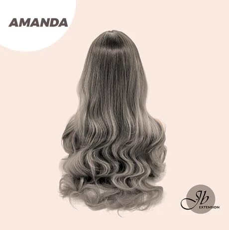 Miniatura 3 de AMANDA - Peluca balayage gris con flequillo completo, larga y rizada, sin pegamento, pelucas sintéticas naturales para uso diario (pelucas de