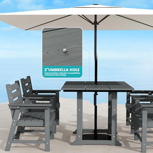 Image of 5 Piece Patio Dining Set, HDPE All-Weather Furniture with 4 Chairs & 1 Square Table, for Backyard, Garden, Garden, Gray