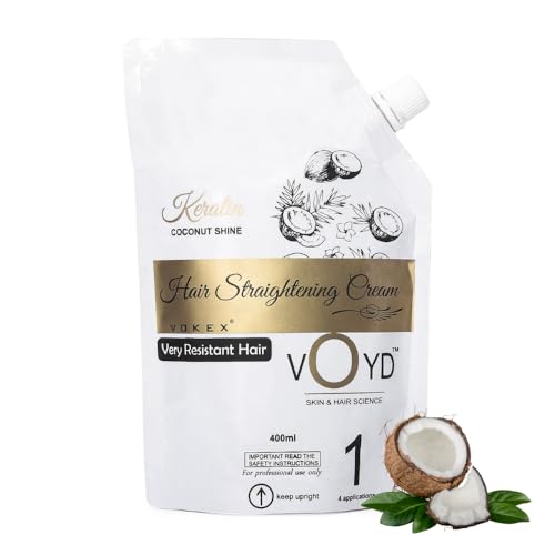 VOYD Professional Hair Straightening Cream with Coconut & Keratin | Hair Treatment For Smooth, Shiny and Straight Hair | For Men and Women | Paraben, Silicone & Mineral Oil Free | 400g