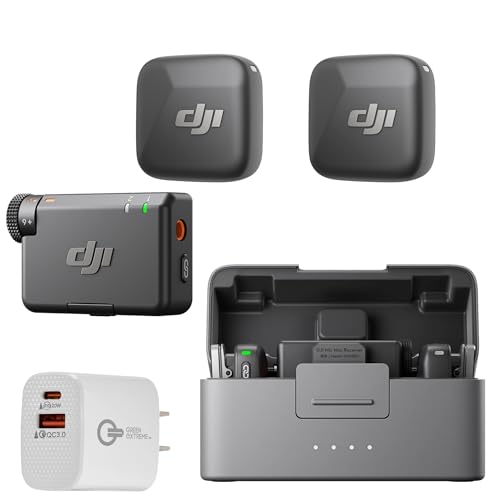 DJI Mic Mini (2 TX + 1 RX + Charging Case), Ultralight, 48h Use, Noise Cancelling, Automatic Limiting, Wireless Microphone for Camera/iPhone/Android, Vlog, Streaming + 20W 2-Port Wall Charger