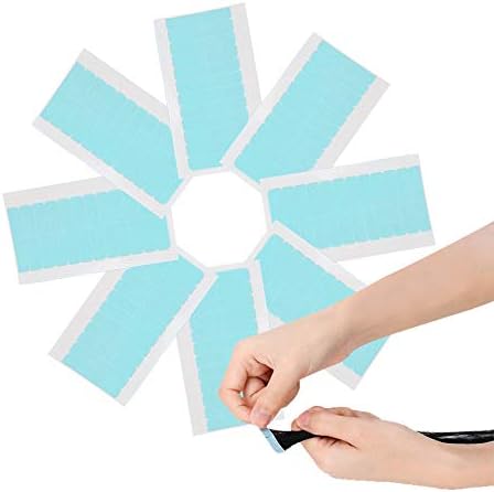 Hair Extension Tape Tabs, 96pcs Pre-cut Double Sided Adhesive Tapes in Hair Extensions, Beauty Tool for Human Hair Weft Replacement - Waterproof Wig Tape Toupee Tape (4 x 0.8 cm, Blue)