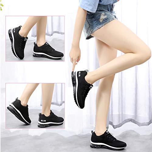 Rumpra Women Sneakers Lightweight Air Cushion Gym Fashion Shoes Breathable Walking Running Athletic Sport(Black,Us 8.5) #TOP5