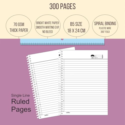 Image of amblitz Spiral Notebook | 18 X 24 CM | B5 Size | School /College Students's Choice for Note Making | 70 GSM Thick White Paper | Diary Size | Personal & Office Use | (300 Pages, RULED Notebook)
