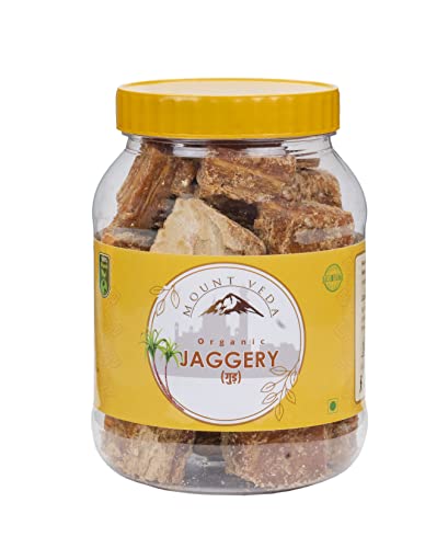 Image of Mountveda Pure and Organic Jaggery Cubes /Finest Sugarcane Desi Gud,Karupatti,Mittai,Bellam,Thati,Gur,Bella /Natural Handmade Jaggery Block for Sweetener /Iron & Protein & Nutrient Rich Jaggery - 900 gms