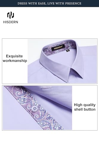 Image of HISDERN Mens Business Dress Shirts Long Sleeve Casual Button Down Shirt Formal Inner Collar Contrast Shirt for Men Wedding