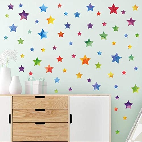 WandSticker4U®- 62x Aquarell Bunte Sterne zum Kleben I Wandtattoo Sterne Kinderzimmer Aufkleber Kinder I Wandsticker Sternenhimmel selbstklebend I Deko für Wand und Möbel Mädchen & Junge