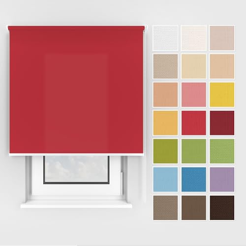 Estika Rollo mit Bohren Deckenmontage und Wandmontage, Breite: 100 cm, Höhe: 150 cm, Farbe: Rot, 25 Stoff Farben, Fenster rollos für innen, Sichtschutz für Fenster und Balkontür