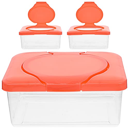Milisten Dispensadores De Toallitas Húmedas Transparentes De 3 Piezas Contenedores De Pañuelos Húmedos Portátiles con Tapa Roja Cajas De Almacenamiento De Toallitas Húmedas Recargables