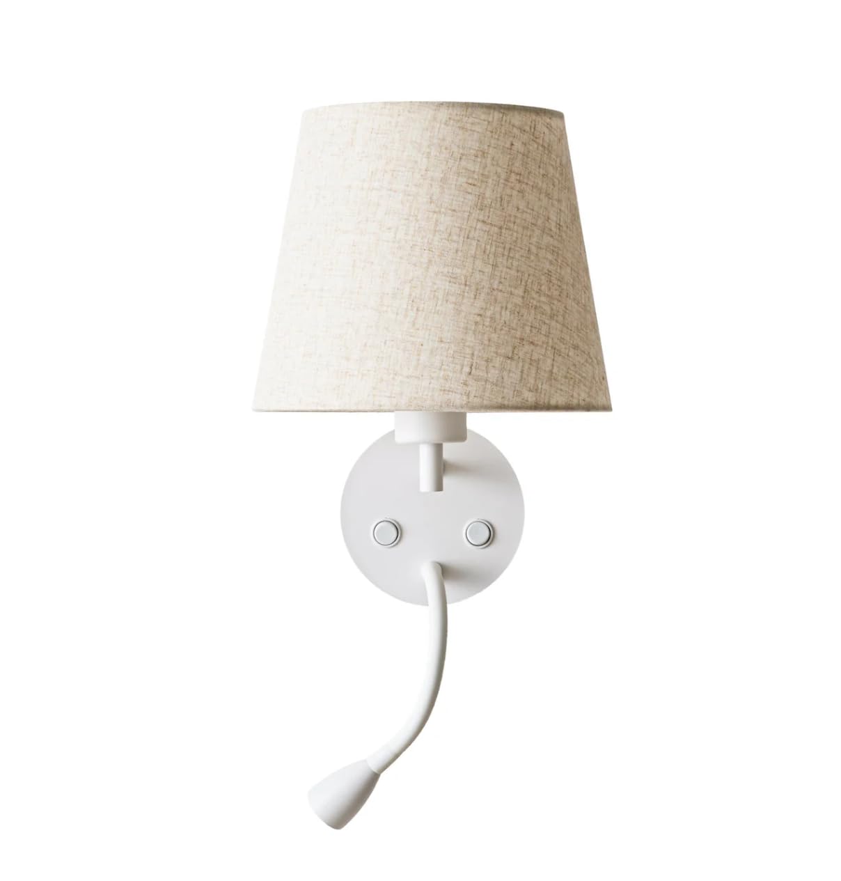BARCELONA LED Aplique de Pared para Lectura MAR II con Casquillo E27 y Foco LED Flexible 3W 2400K Luz Cálida, Lámpara de Cabecero con Pantalla de Tela, Doble Interruptor, Blanco para Dormitorio