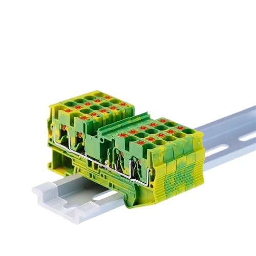 10Pcs PT4-QUATTRO-PE Din Rail Ground Terminal Blocks Spring Feed Through Connection Ground Terminal Block Wire Conductor
