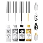 Nail Art Polish Set Gel Liner Nail Art Kit For Nail Design Polish Gel Art Paint For Nail 4 Colors Black White Gel Nail Polish Soak off Curing Requires 8ml with Thin Nail Art Brush