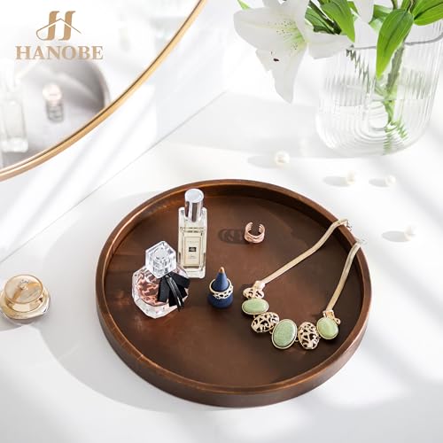 Hanobe Circular Decorative Serving Tray: Small Modern Leather Coffee Table Trays for Ottoman - Luxurious Round Platter for Vanity Perfume Display 28cm Brown - Image 4