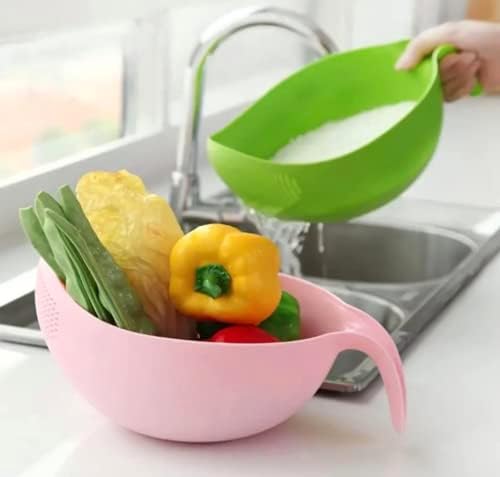 Rice Washer Quinoa Strainer Cleaning Veggie Fruit Kitchen Tools with Handle (Green)