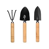Mini Gardening Tool Set - 3PCS Hand Shovel, Rake, Spade with Wooden Handle -...