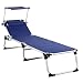 Produktbild Casaria® Sonnenliege Bari klappbar Wetterfest mit Dach Kopfkissen Gartenliege leicht Aluminium Sonnenliege Liegestuhl 150kg belastbar Blau meliert