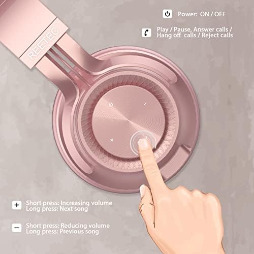 REETEC Wireless Bluetooth Headphones Over Ear, Foldable HiFi Stereo Deep Bass Headphones with Microphone, Wired and Wireless Headset for iPhone Computer TV PC School Travel Women Girls - Rose Gold