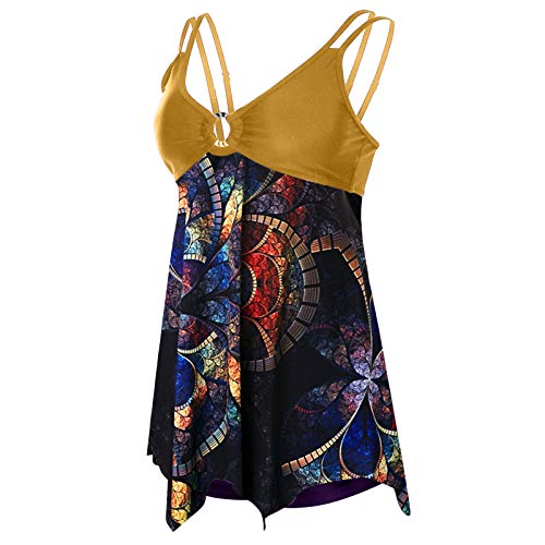 Lluo Tankini Swimsuits For Women Plus Size High Waisted Push Up Loose Fit Splicing Print Crisscross Back Boyshort Two Piece Boyshort Bathing Suits With Shorts, Yellow, Xl #TOP5