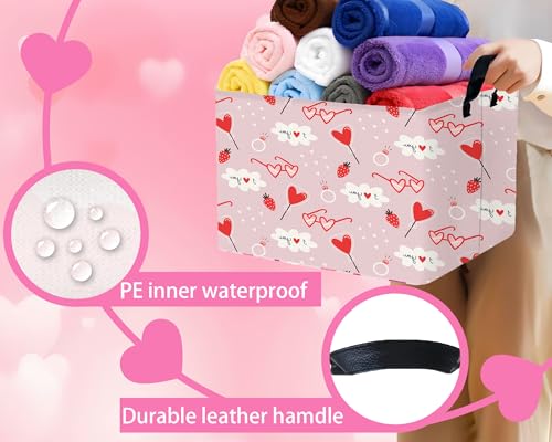 Image of Valentines Day Basket Large Foldable Heart Shaped Storage Box for Gifts Kids Empty Storage Bins Rectangular Toy Organizer Decor (Love Glasses Lollipop)