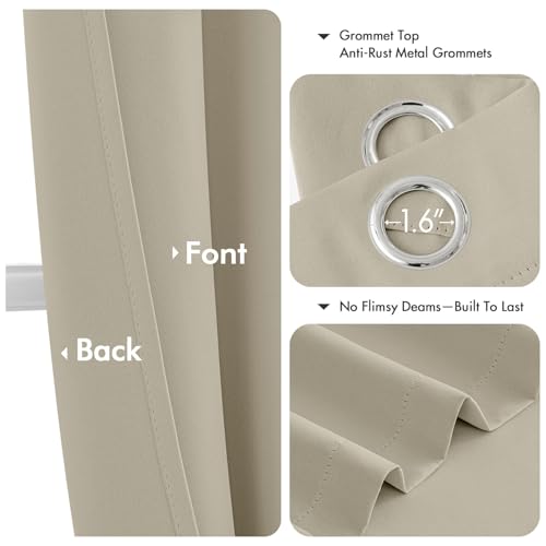 Image of MIULEE Blackout Curtains for Bedroom Living Room 2 Panels, Thermal Insulated Room Darkening Drapes Grommet Noise Reducing Light Blocking Window Treatments 84 Inches Long 40x84 Inch Sand