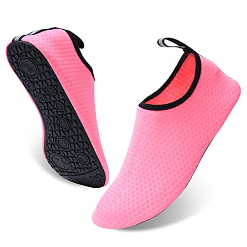AUXDIQ Water Shoes Outdoor Quick Dry Unisex Sports Aqua Shoes for Beach Diving Snorkeling Surfing Mens Womens Pink 7.5/8.5