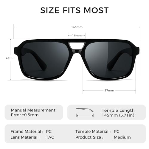 Image of SUNGAIT Men's Sunglasses Retro Aviator Polarized Square Shades UV400 Protection
