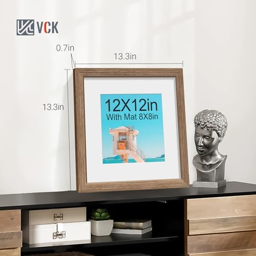 Image of VCK 12x12 Frame 5 Pack, Walnut Wood, 8x8 Mat, Glass, for Picture Prints