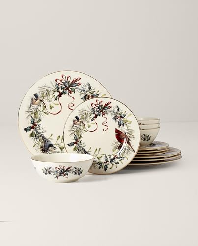 Lenox-Winter-Greetings-12-Piece-Dinnerware-Set-1690-Red-Green Lenox Winter Greetings 12 Piece Dinnerware Set 1690 Red Green