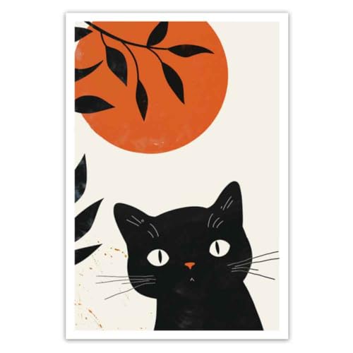 CGXLB 黒猫 ボーホー 壁装飾 ミニマリスト アニメール 猫 キャンバス 絵画 アート ミッドセンチュリー モダン ミニマリスト 絵 リビングルーム 装飾 フレームなし