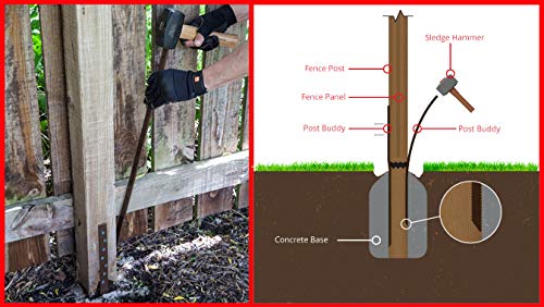 Post Buddy Pack of 2 Easy Fence Post Repair Kit (to Fix 1 Broken Wood Post), Quick and Simple to Install, Effective, Durable Steel Stakes - Thumbnail 7