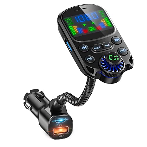 Bluetooth 5.3 FM Transmitter for Car SOARUN Bluetooth Car Adapter PD30W & USB Port Fast Charge, HiFi Treble & Bass Player, 1.6