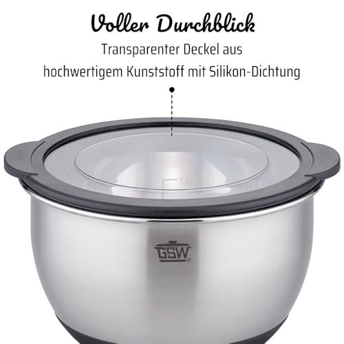 GSW Servierschüssel Primo 16 cm, Hochwertige Edelstahl Rühr- & Salatschüssel mit luftdichtem Deckel, Teigschüssel, Küchenschüssel & Servierschale, 1.2 L, Silber