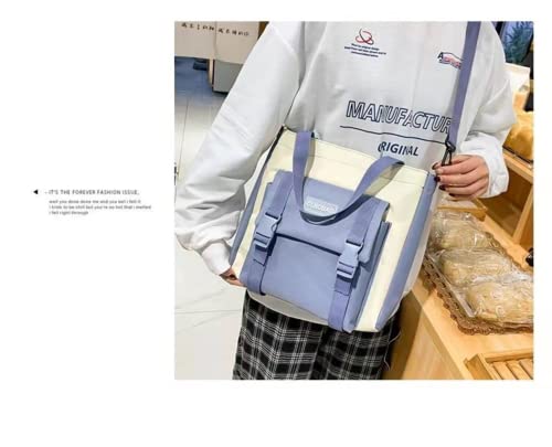 Teslawi kawaii backpack 4Pcs Set Aesthetic backpack 17in backpack，with Kawaii Pendants，Crossbody Bag ，Pencil Case, Handbag (Blue)3