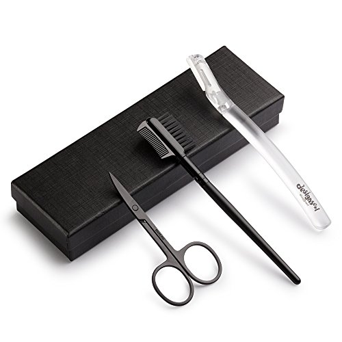 ROSALU 3 in 1 Eyebrow Kit, Eyebrow Razor Eyebrow Brush Scissor for Trimming Brow & Hair Removal, Eyebrow Grooming Set with A Gift Box
